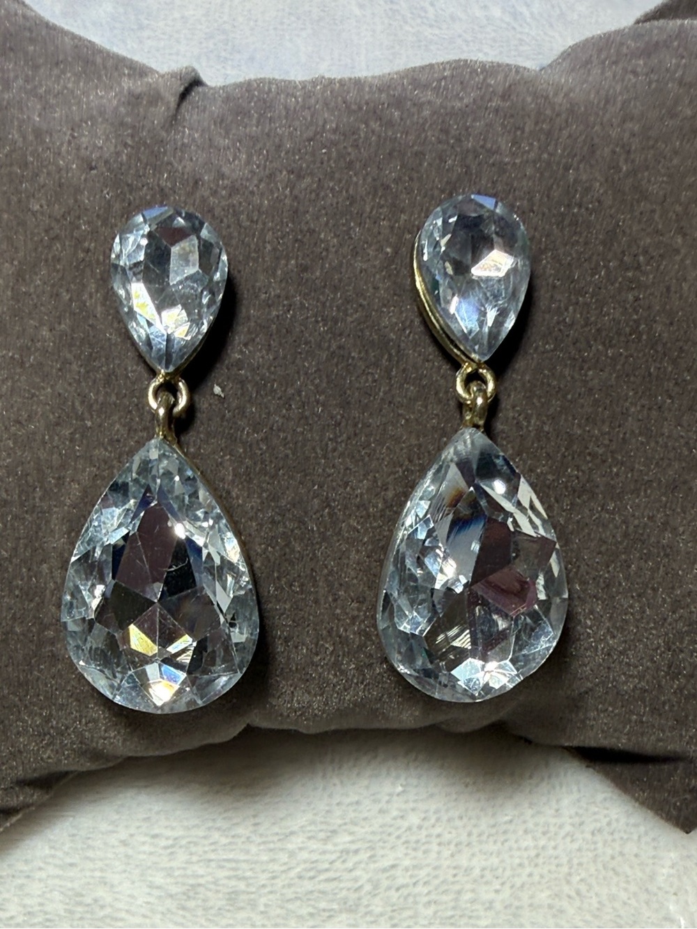 Formal Large Stone Double Teardrop Earrings Designer Inspired Dangles Gold Post